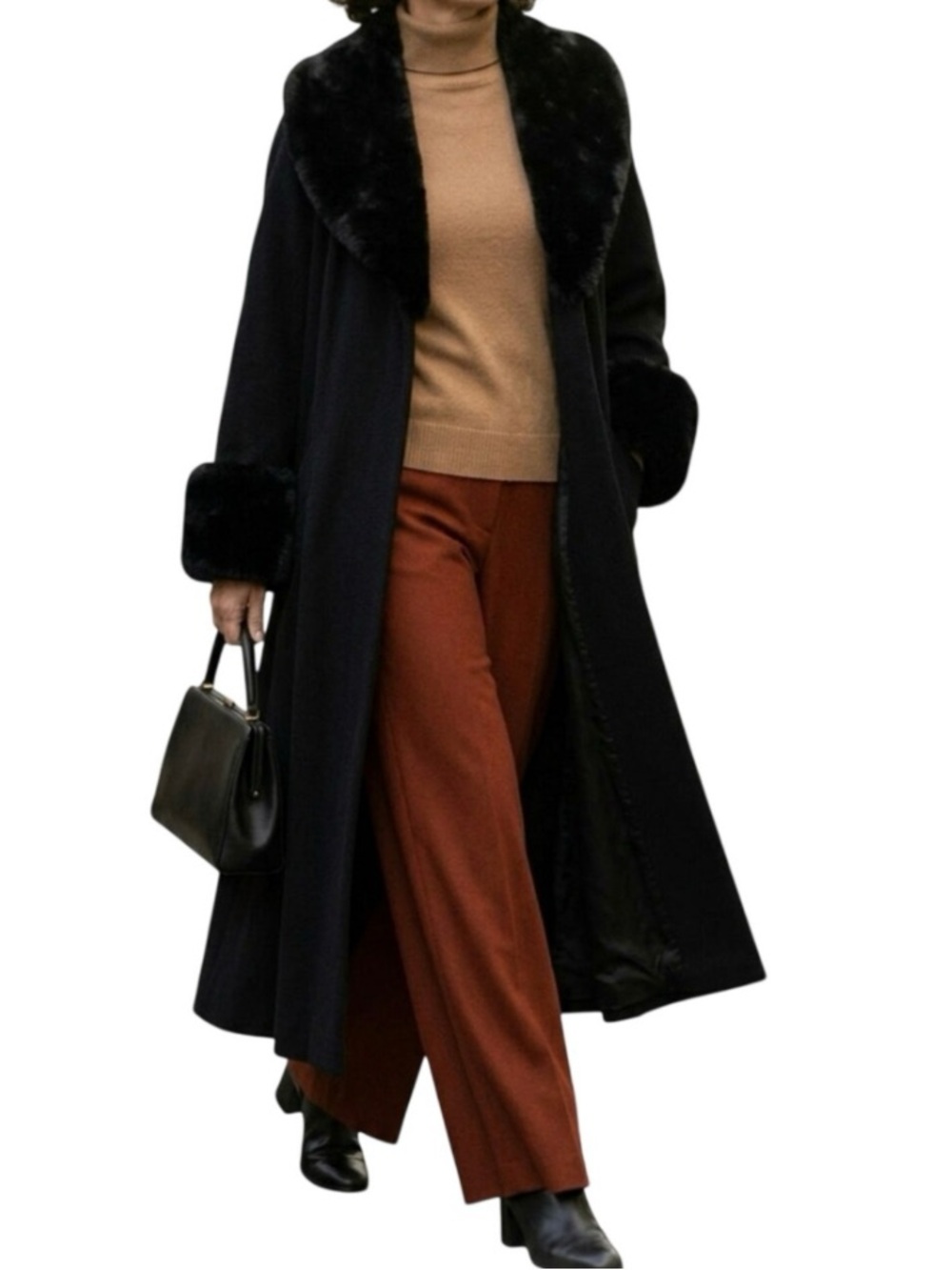 STEVE By SEARLE Vintage Swing Coat Faux Fur Collar Cuffs Size 14 27” PTP 52” L